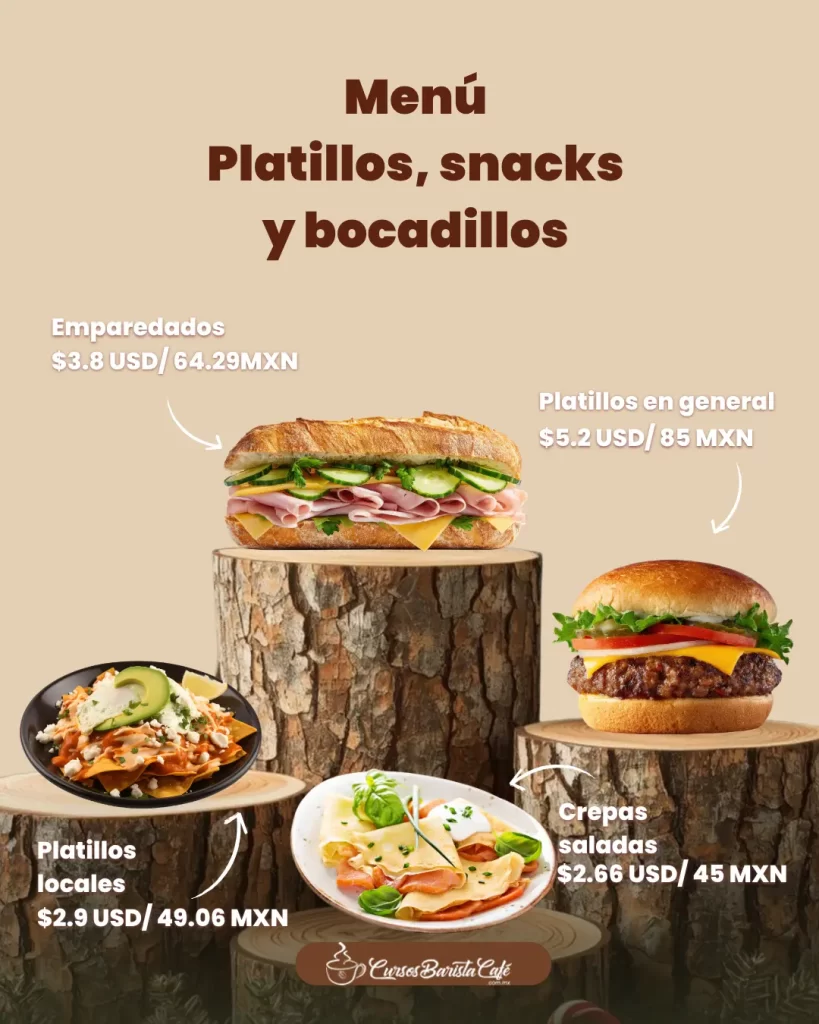 Menú platillos, snacks y bocadillos