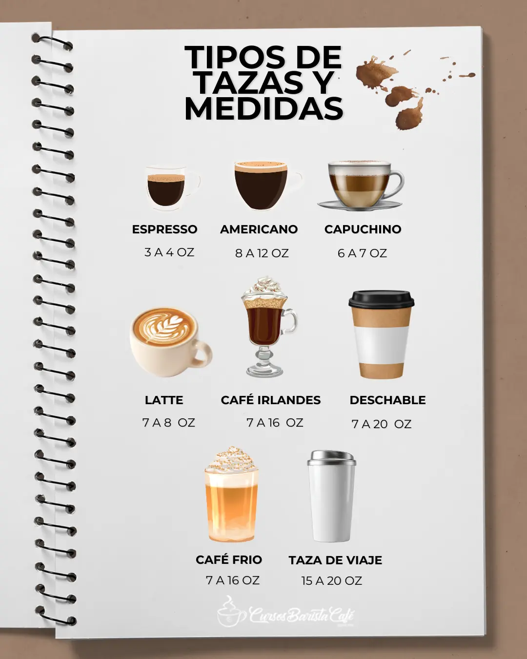TIPOS DE TAZAS Y SUS MEDIDAS EN ONZAS